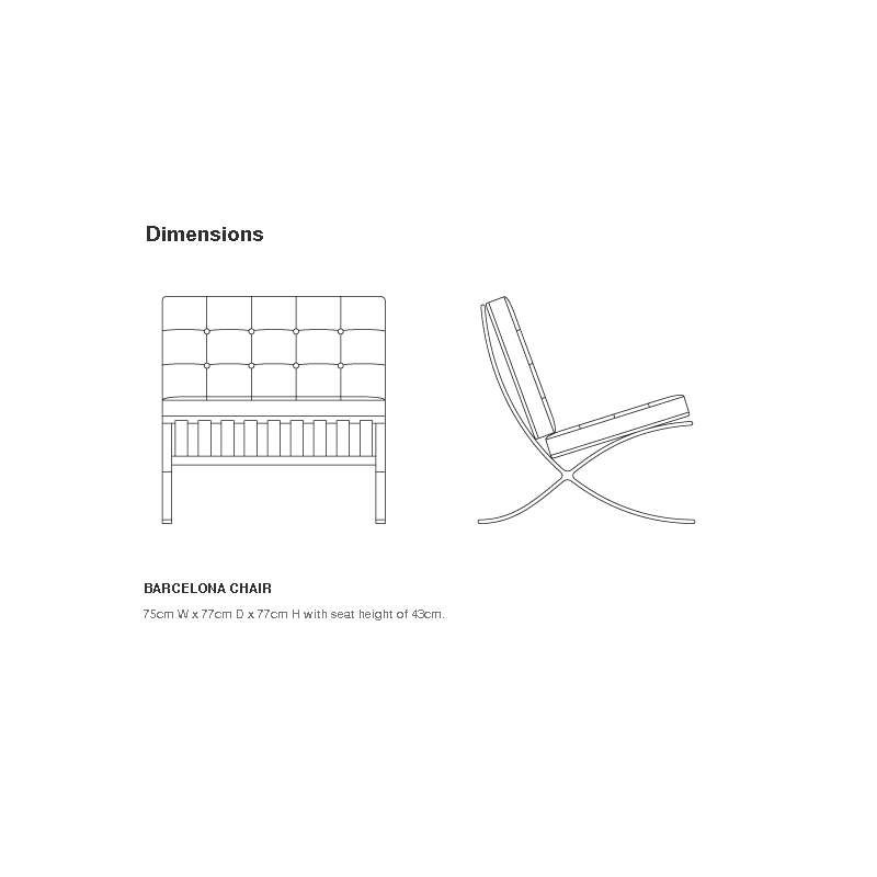 afmetingen Barcelona Chair - Knoll - Ludwig Mies van der Rohe - Stoelen - Furniture by Designcollectors