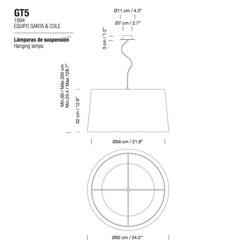 dimensions GT5 Pendant Lamp - Santa & Cole -  - Home - Furniture by Designcollectors