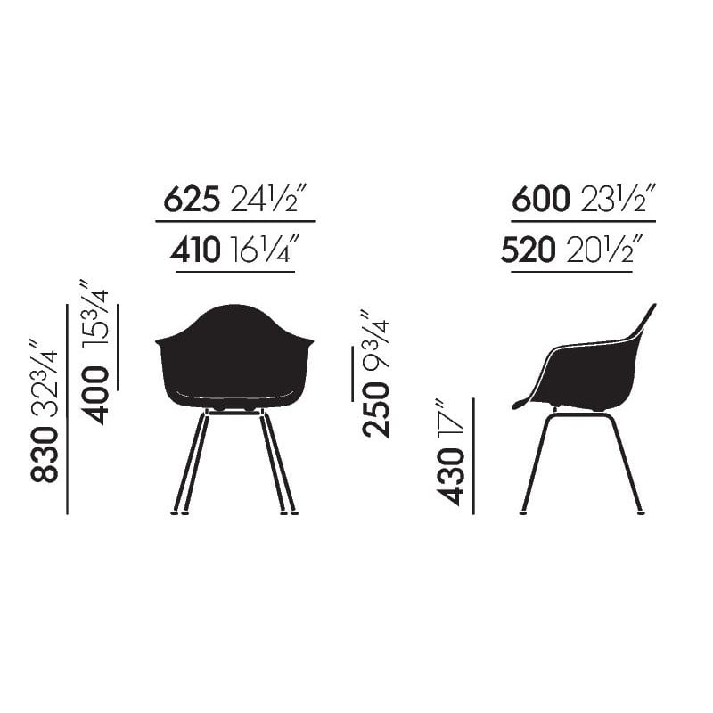 dimensions Eames DAX Fauteuil sans revêtement - Vitra - Charles & Ray Eames - Accueil - Furniture by Designcollectors