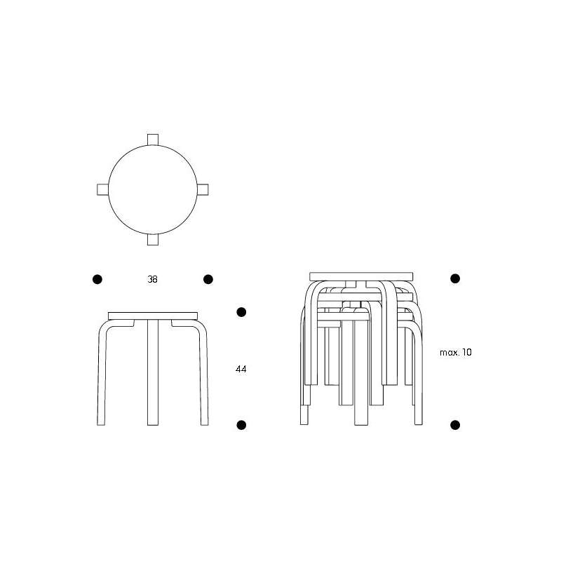dimensions Stool E60 (4 poten) Walnoot - Olijfkleurig Linoleum - Artek - Alvar Aalto - Google Shopping - Furniture by Designcollectors