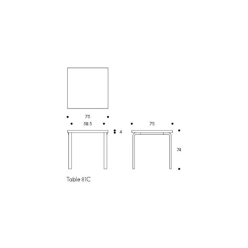 afmetingen 81C Aalto table square - artek - Alvar Aalto - Home - Furniture by Designcollectors