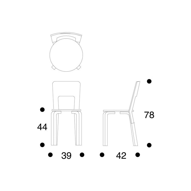 afmetingen Chair 66 Stoel - natuurlijk gelakt - artek - Alvar Aalto - Home - Furniture by Designcollectors