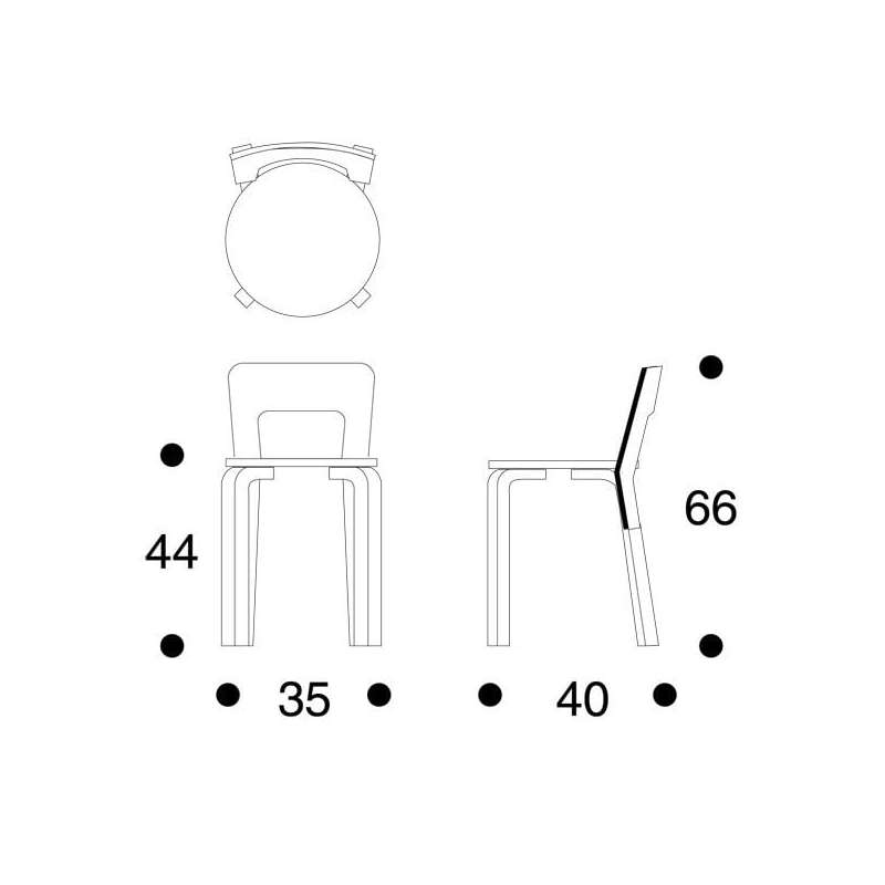 dimensions Chair 65 - legs natural lacquered - black seat - Artek - Alvar Aalto - Google Shopping - Furniture by Designcollectors