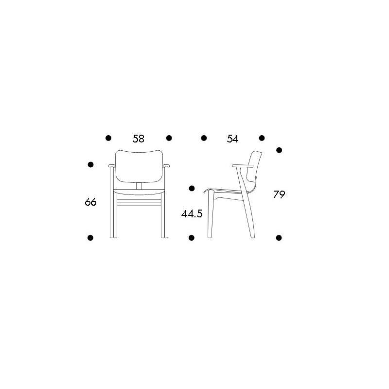 dimensions Domus Chair Stoel - natuurlijk gelakt berken - Artek - Ilmari Tapiovaara - Home - Furniture by Designcollectors