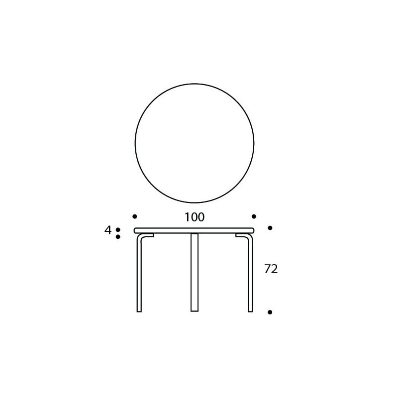 dimensions Table Artek 90A Noir - Artek - Alvar Aalto - Accueil - Furniture by Designcollectors
