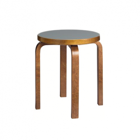 E60 Stool 4 Legs walnut Stained - seat pewter linoleum - Artek - Furniture by Designcollectors