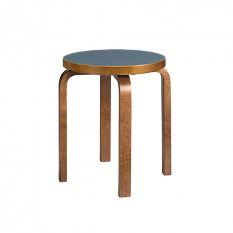 Stool E60 (4 Legs) Walnut Stained - Smokey Blue Linoleum - Artek - Alvar Aalto - Google Shopping - Furniture by Designcollectors