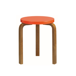 60 Stool 3 legs walnut stained - seat bright red lacquered