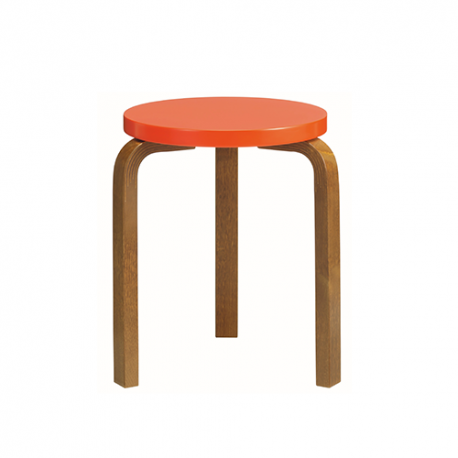 Stool 60 Kruk 3 poten gebeitst walnoot, zit felrood gelakt - artek - Alvar Aalto - Home - Furniture by Designcollectors