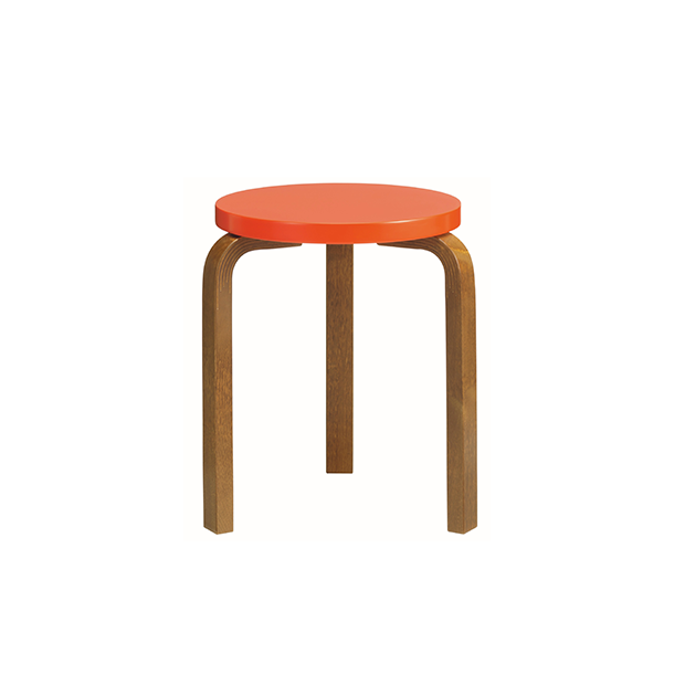 Stool 60 Kruk 3 poten gebeitst walnoot, zit felrood gelakt - Artek - Alvar Aalto - Home - Furniture by Designcollectors