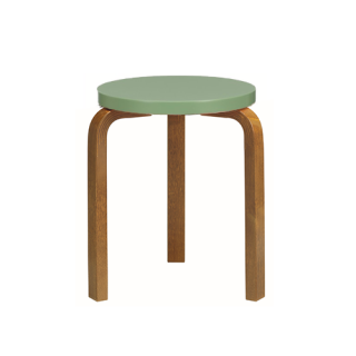 60 Stool 3 legs walnut stained - seat pale green lacquered