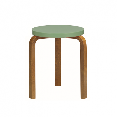 Stool 60 Kruk 3 poten gebeitst walnoot, zit lichtgroen gelakt - Artek - Alvar Aalto - Home - Furniture by Designcollectors