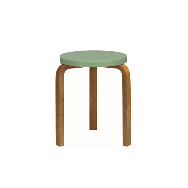 60 Stool 3 legs walnut stained - seat pale green lacquered - Artek - Alvar Aalto - Home - Furniture by Designcollectors