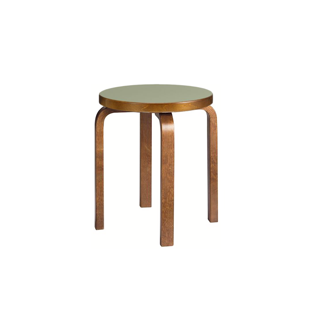 E60 Stool 4 Legs walnut Stained - seat olive linoleum - Artek - Alvar Aalto - Accueil - Furniture by Designcollectors