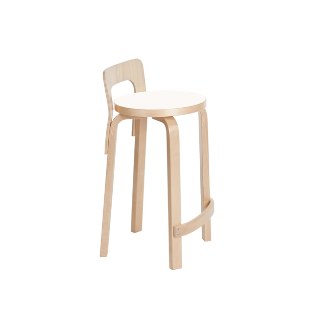 High Chair K65 Barstoel Naturel gelakt, witte zitting - Artek - Alvar Aalto - Home - Furniture by Designcollectors