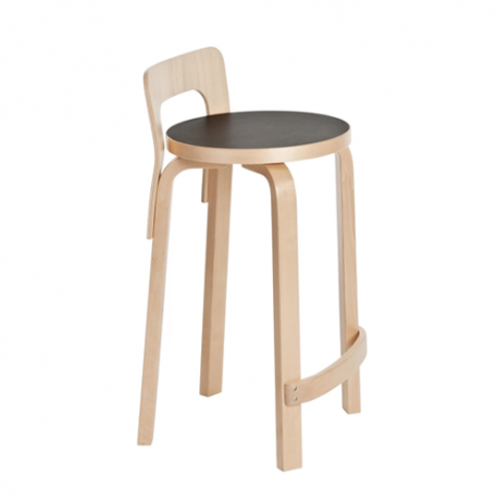 High Chair K65 Barstoel Naturel gelakt, zwarte zitting - Artek - Alvar Aalto - Home - Furniture by Designcollectors