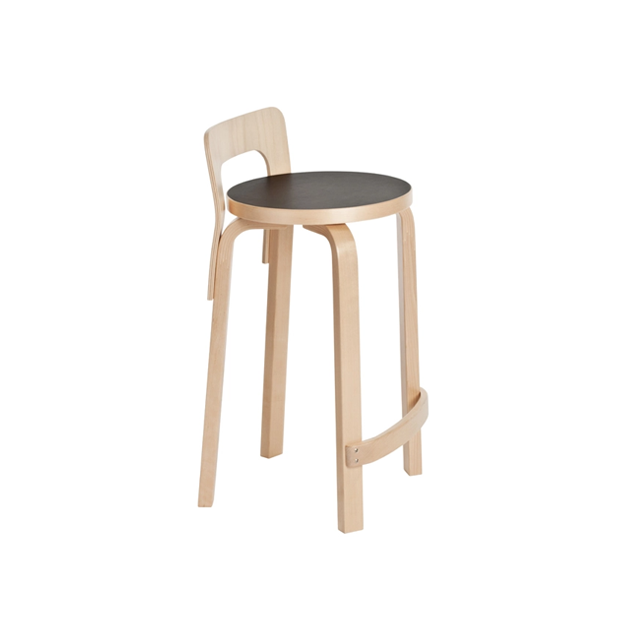 High Chair K65 Barstoel Naturel gelakt, zwarte zitting - Artek - Alvar Aalto - Google Shopping - Furniture by Designcollectors