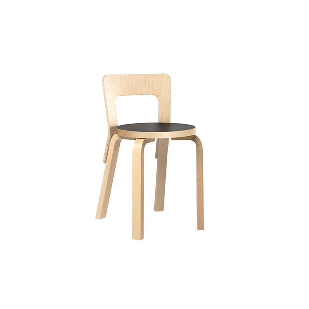 65 Chaise - lacqué naturel - siège noir - Artek - Alvar Aalto - Accueil - Furniture by Designcollectors