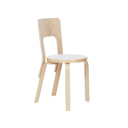 Chair 66 Chaise - jambes en laqué naturel - siège en blanc - Artek - Alvar Aalto - Accueil - Furniture by Designcollectors