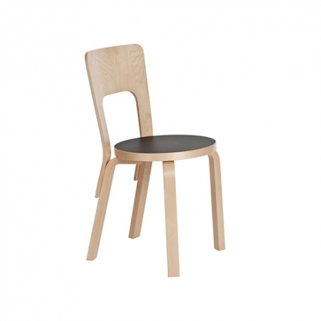 Chair 66 Stoel - natuurlijk gelakte poten - zwarte zitting - Artek - Alvar Aalto - Home - Furniture by Designcollectors