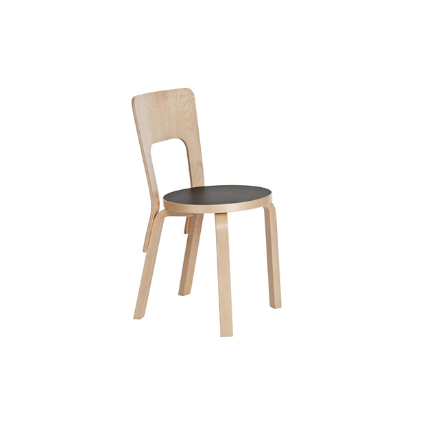 Chair 66 Stoel - natuurlijk gelakte poten - zwarte zitting - Artek - Alvar Aalto - Home - Furniture by Designcollectors
