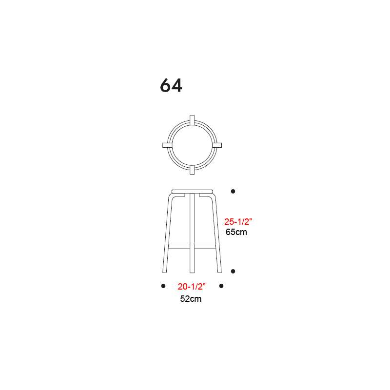dimensions Barstoel 64 - Black Linoleum (65cm) - Artek - Alvar Aalto - Google Shopping - Furniture by Designcollectors