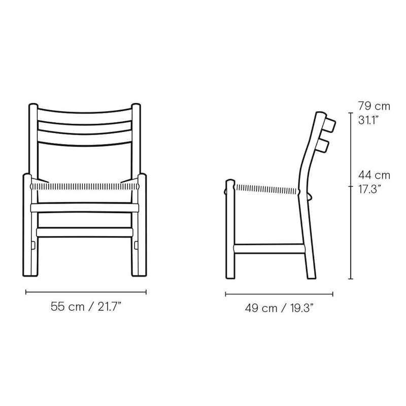 dimensions CH47 Dining Chair Oak Oil - Natural cord - Carl Hansen & Son - Hans Wegner - Furniture - Furniture by Designcollectors