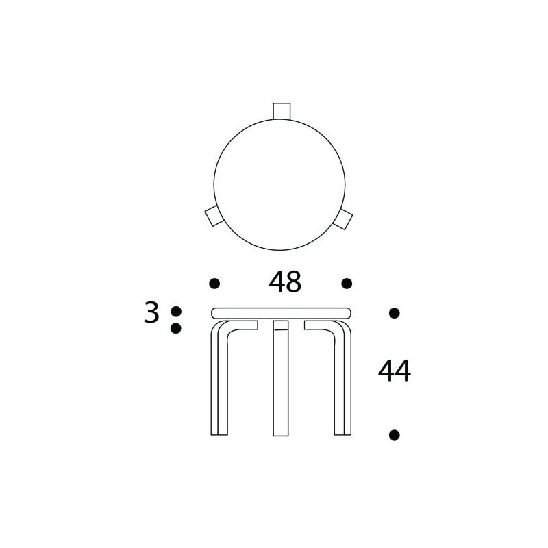 dimensions 90D Table White Laminate - Artek - Alvar Aalto - Accueil - Furniture by Designcollectors