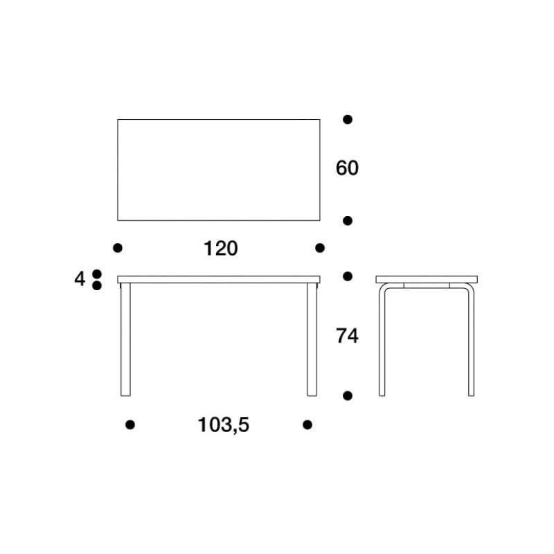 dimensions 80A Tafel, White HPL - Artek - Alvar Aalto - Tafels - Furniture by Designcollectors
