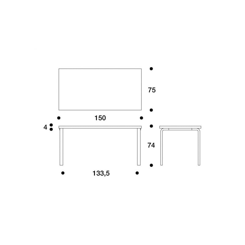 dimensions 81A Tafel, Black linoleum - Artek - Alvar Aalto - Tafels - Furniture by Designcollectors