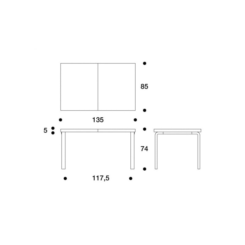 dimensions 97 Extension Table, White HPL - Artek - Alvar Aalto - Accueil - Furniture by Designcollectors