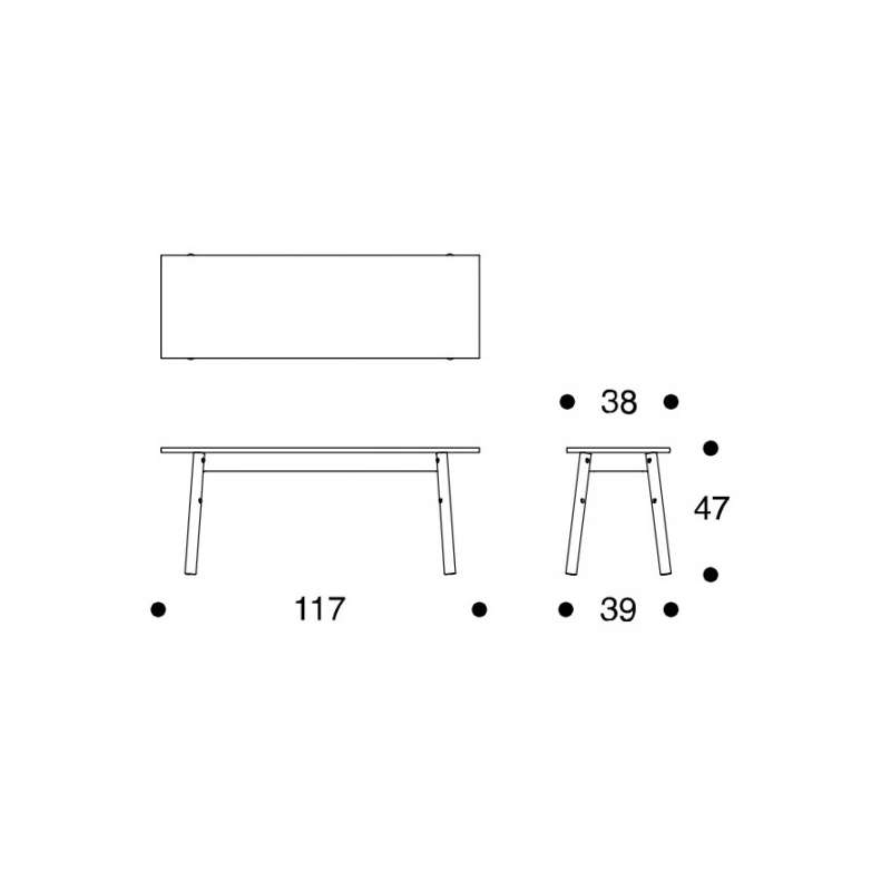 dimensions Kiila bench, Black, Black powder coating - Artek - Daniel Rybakken - Accueil - Furniture by Designcollectors
