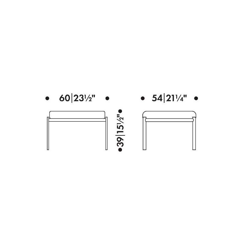 dimensions Kiki Bench - 1 seater, F140-Hallindal 130 (grey) - Artek - Ilmari Tapiovaara - Home - Furniture by Designcollectors