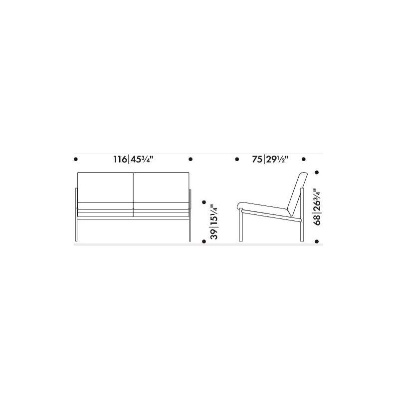 dimensions Kiki Sofa- 2 seater, F140-Hallindal 130 (grey) - artek - Ilmari Tapiovaara - Accueil - Furniture by Designcollectors