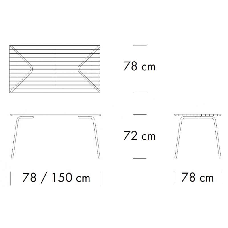 dimensions S 1040 Tafel 150 x 78 cm - Thonet - Thonet Design Team - Tuintafels - Furniture by Designcollectors