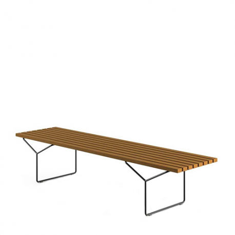 Bertoia Bench with teak slats, Black rilsan - Knoll - Harry Bertoia - Outdoor Dining - Furniture by Designcollectors