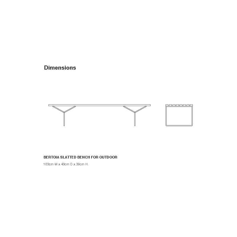 dimensions Bertoia Bench Bank Acrylic Stone Wit - Knoll - Harry Bertoia - Banken voor Buiten - Furniture by Designcollectors