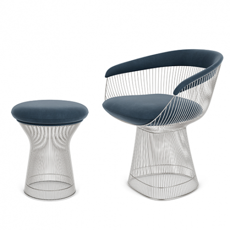 Platner Tabouret, Velvet Marina, Polished nickel - Knoll - Warren Platner - Chaises - Furniture by Designcollectors