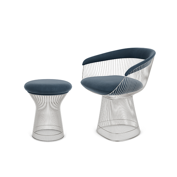 Platner Tabouret, Velvet Marina, Polished nickel - Knoll - Warren Platner - Chaises - Furniture by Designcollectors