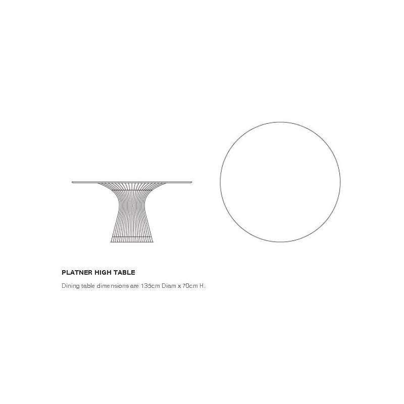 dimensions Platner dining table 135 cm - Knoll - Warren Platner - Home - Furniture by Designcollectors