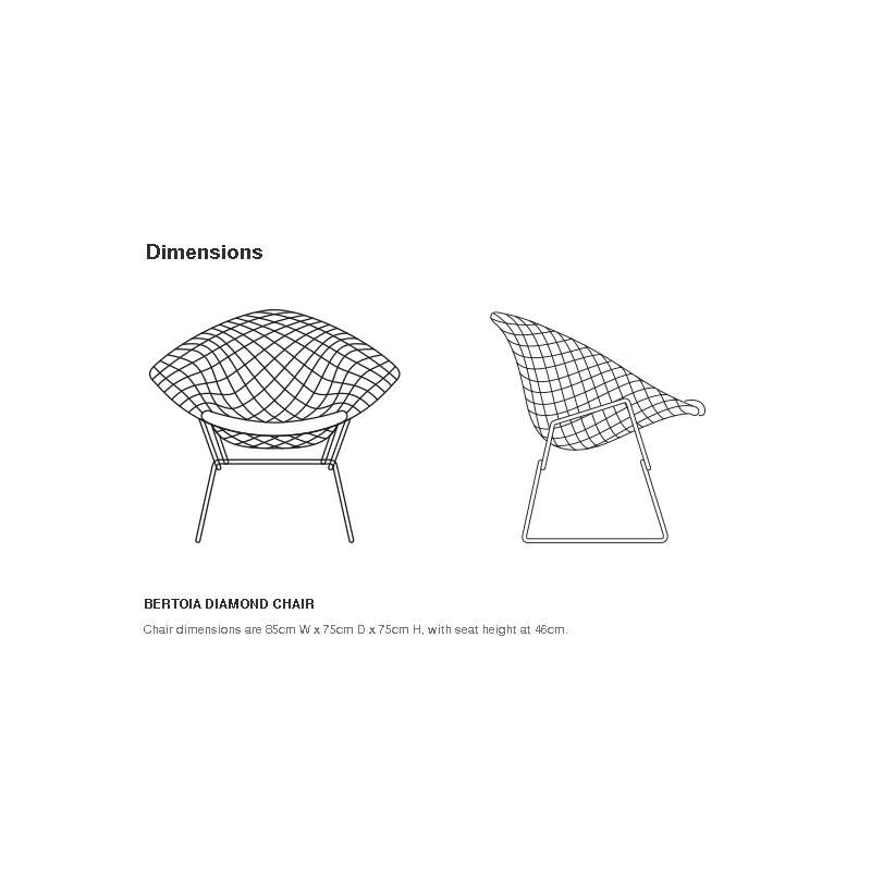 afmetingen Bertoia Diamond Armstoel zonder bekleding: Buiten zwart - Knoll - Harry Bertoia - Outdoor Dining - Furniture by Designcollectors