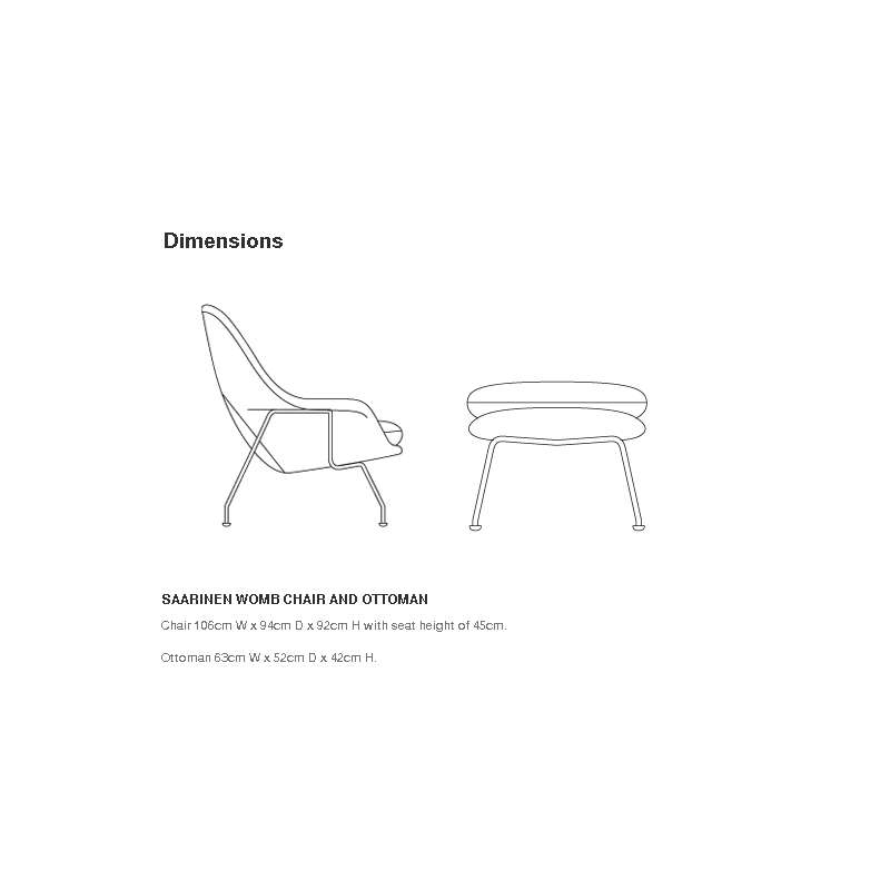 afmetingen Womb Chair Relax Ottoman Fire Red - Knoll - Eero Saarinen - Zitbanken en krukjes - Furniture by Designcollectors