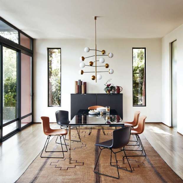 Bertoia Side Chair in runderleer, Zwarte poten, Donkerbruin - Knoll - Harry Bertoia - Stoelen - Furniture by Designcollectors