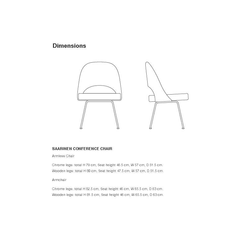 dimensions Saarinen Conference Chair, Black metal legs, EVA night blue - Knoll - Eero Saarinen - Chaises - Furniture by Designcollectors