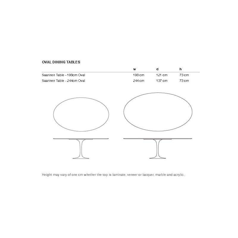 dimensions Saarinen Oval Tulip Dining table, White Laminate (H73, L244) - Knoll - Eero Saarinen - Eettafels - Furniture by Designcollectors