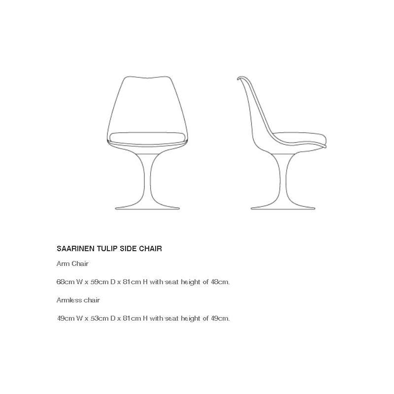 dimensions Tulip Armchair White Shell and base, EVA Steel - Knoll - Eero Saarinen - Stoelen - Furniture by Designcollectors