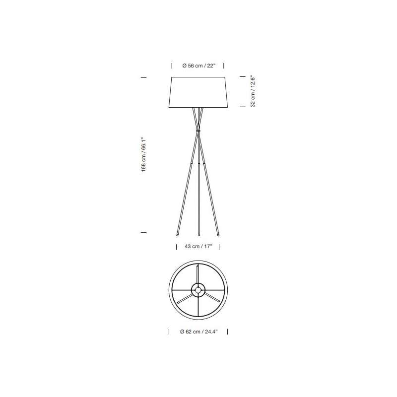 dimensions Tripode G5 Floor lamp, black metal, Natural - Santa & Cole - Santa & Cole Team - Floor Lamp - Furniture by Designcollectors