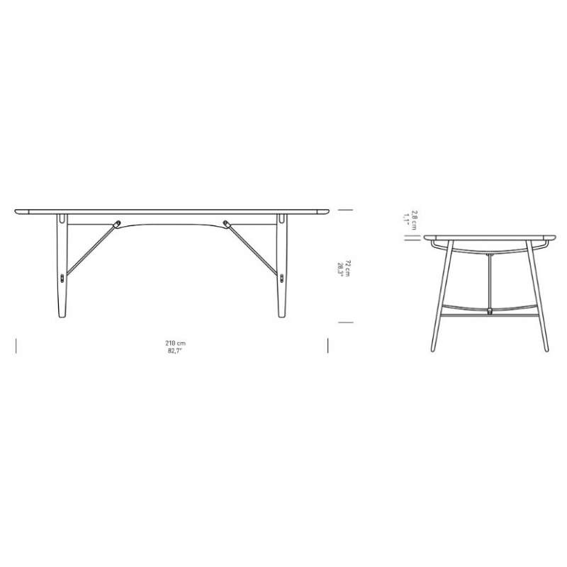 afmetingen BM1160 Hunting Table, Oiled Oak - Carl Hansen & Son - Børge Mogensen - Home - Furniture by Designcollectors