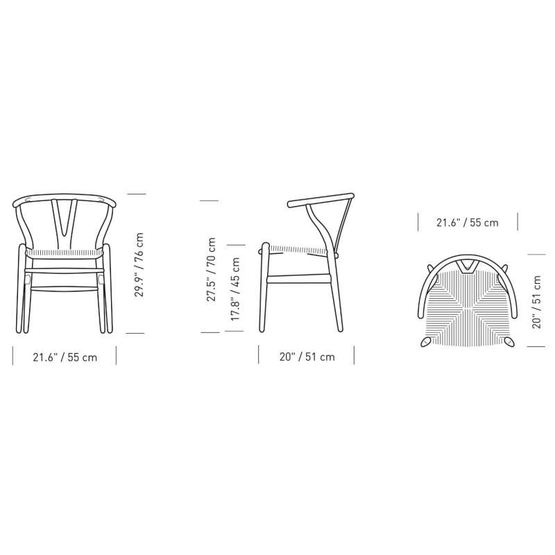 dimensions CH24 Wishbone Chair, Oiled oak, Natural cord - Carl Hansen & Son - Hans Wegner - Accueil - Furniture by Designcollectors