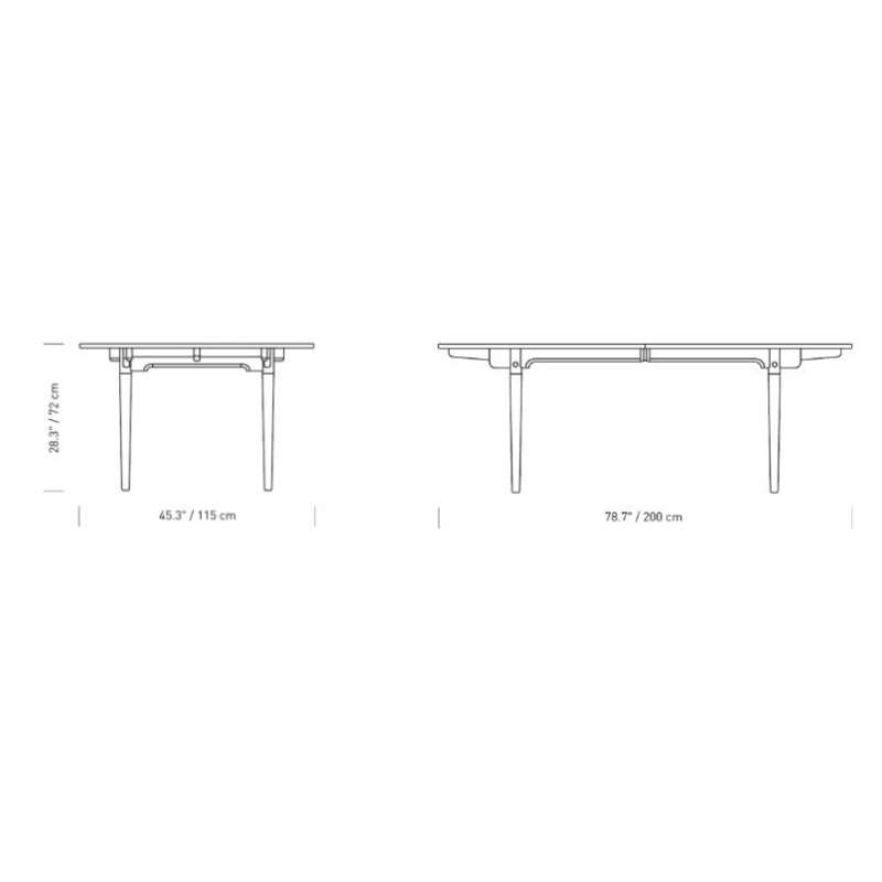 dimensions CH338 Eettafel (tot 4 inlegbladen), Oiled walnut - Carl Hansen & Son - Hans Wegner - Home - Furniture by Designcollectors